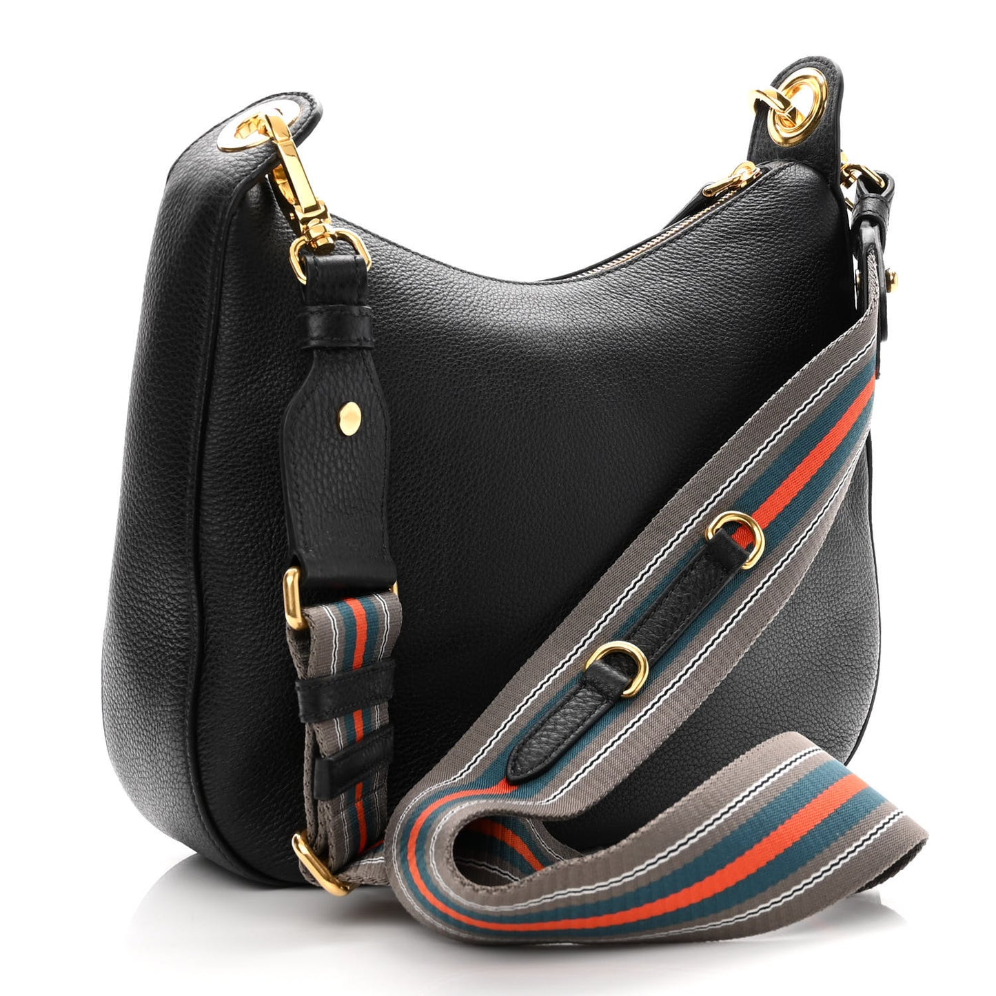 Vitello Phenix Zippered Messenger Hobo Black