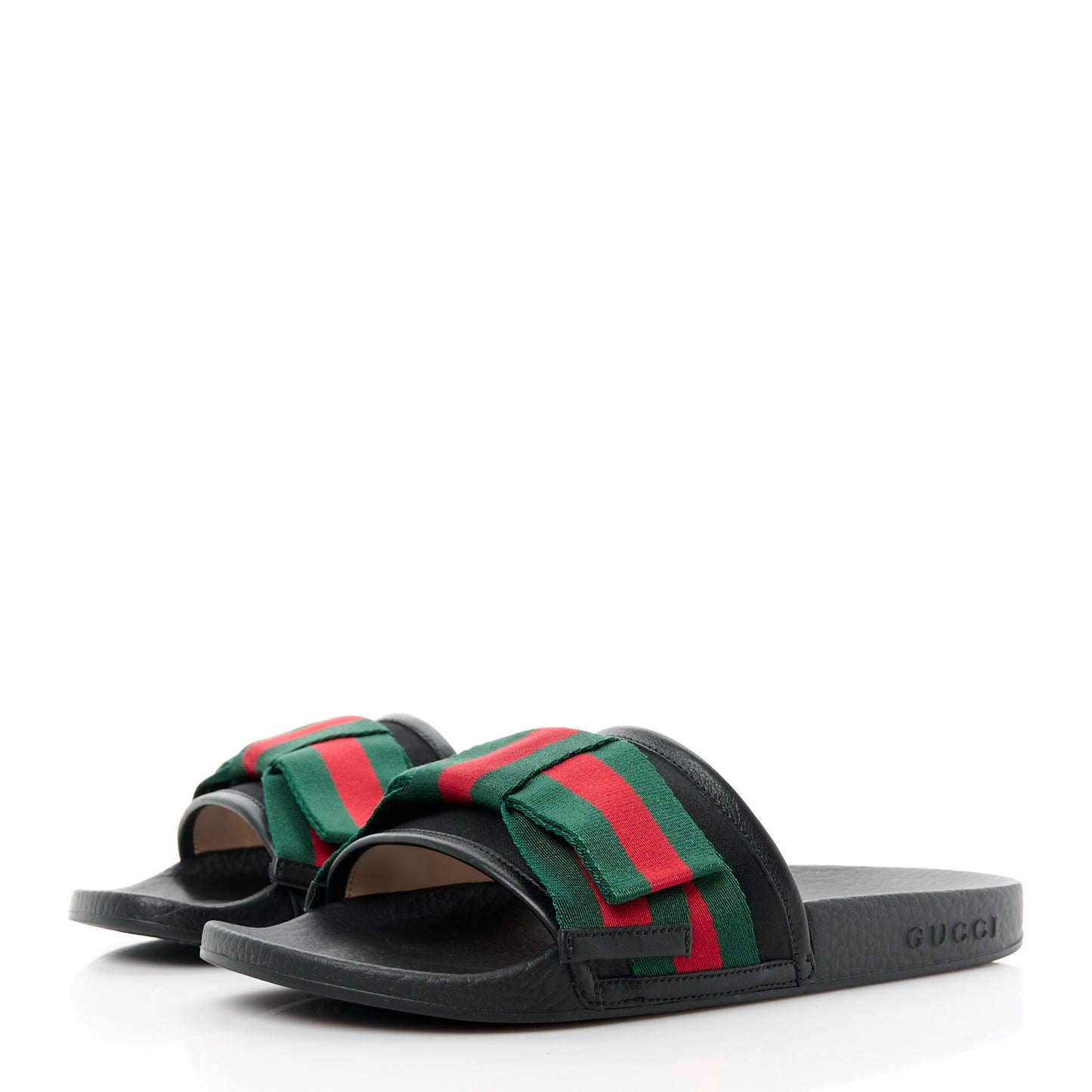 Satin Web Bow Slide Sandals 38 Black