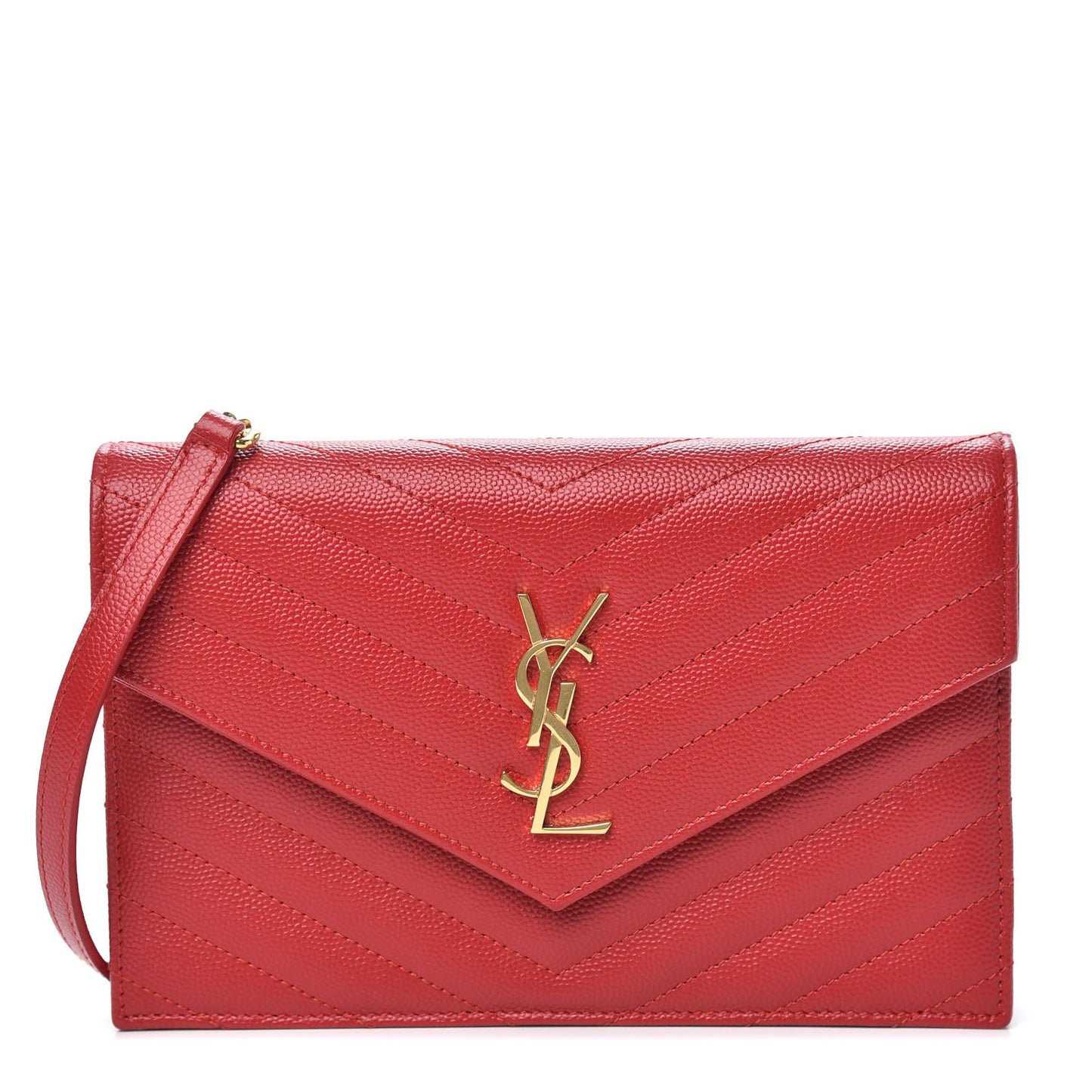 Grain De Poudre Matelasse Chevron Monogram Envelope Chain Wallet New Red