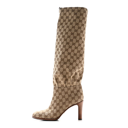 Gucci Monogram Malaga Kid Lisa Mid Heel Boots 41 Beige Ebony 1 of 13