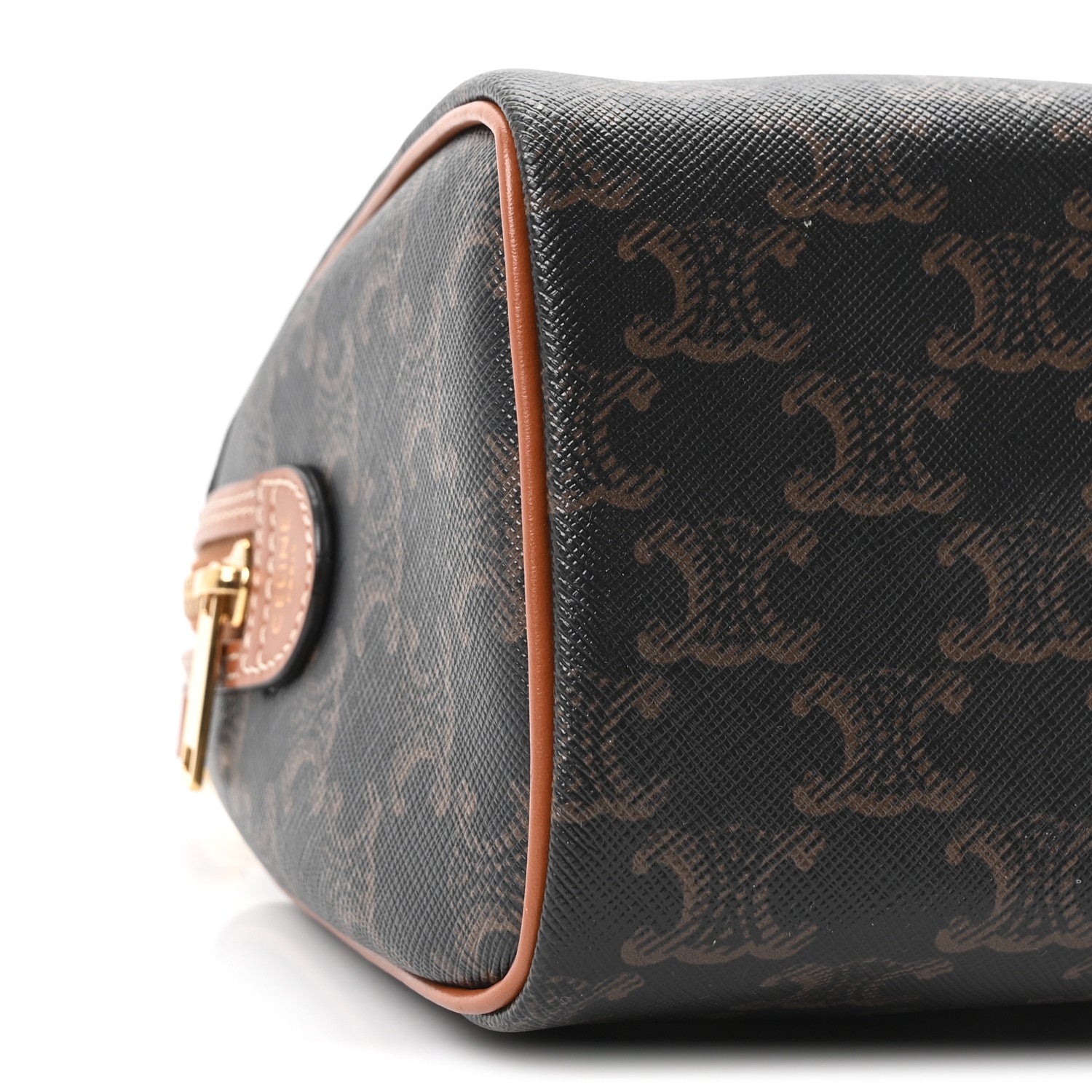 Celine Triomphe Canvas Calfskin Small Boston Bag Tan 10 of 11