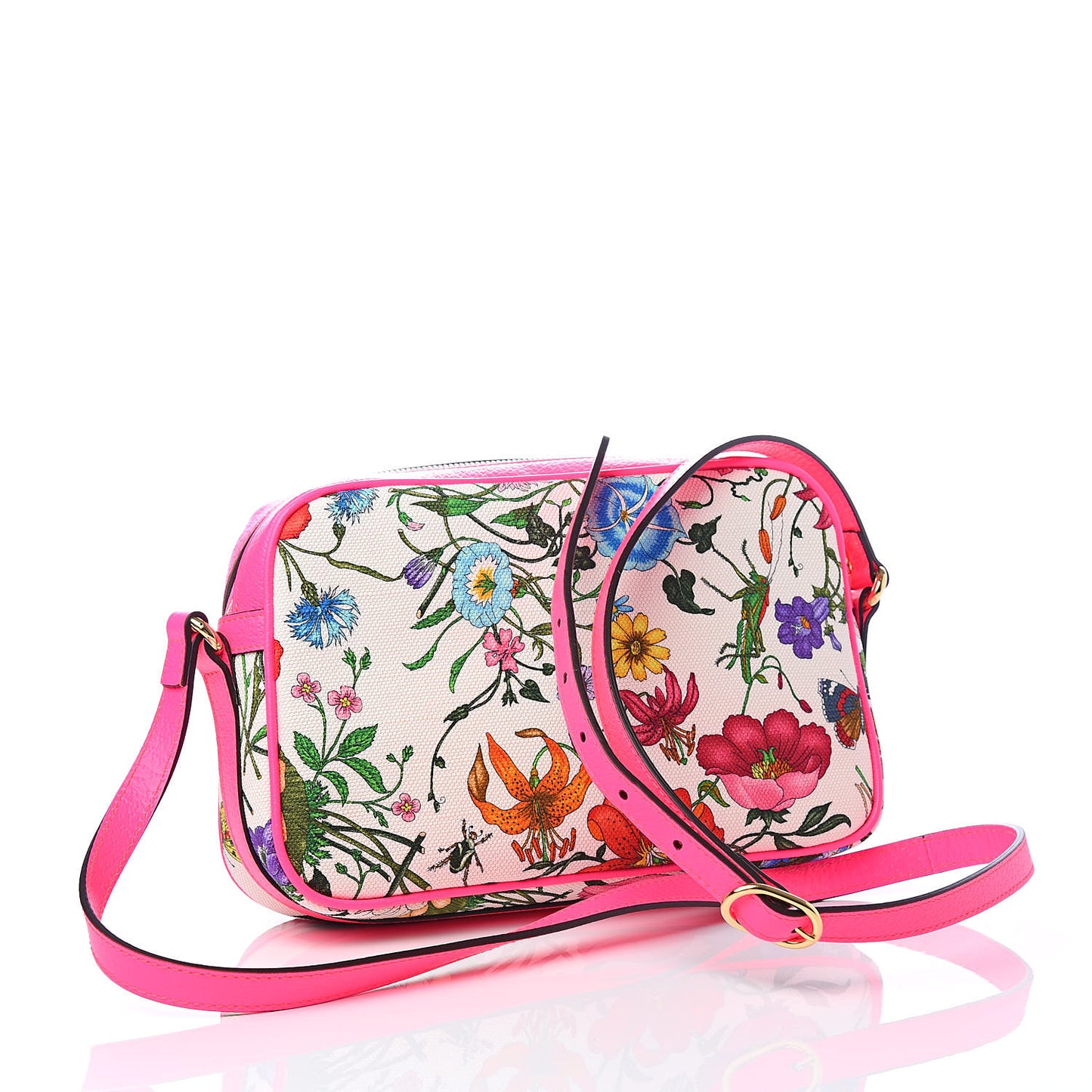 Canvas Flora Floral Shoulder Bag White Fuchsia Fluo