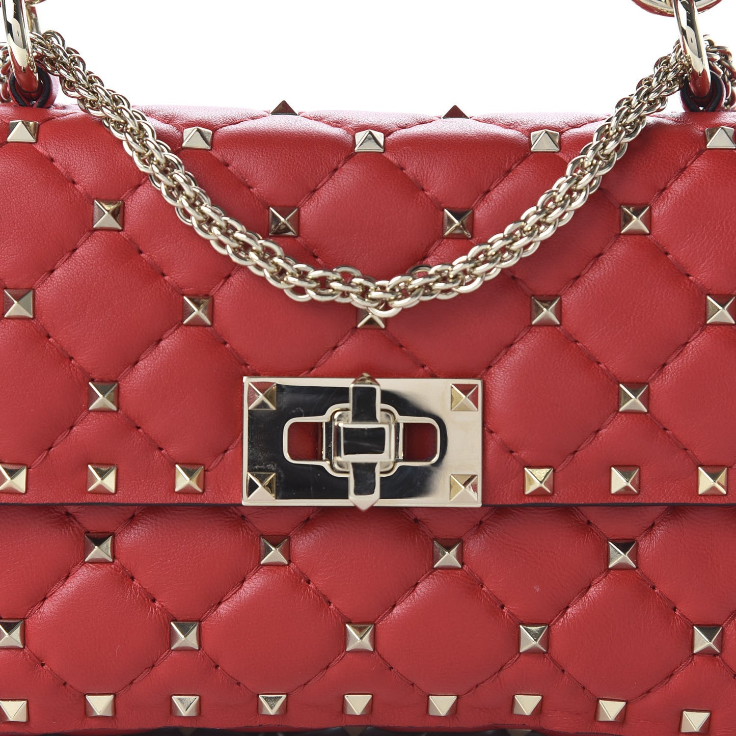 Lambskin Small Rockstud Spike Shoulder Bag Red
