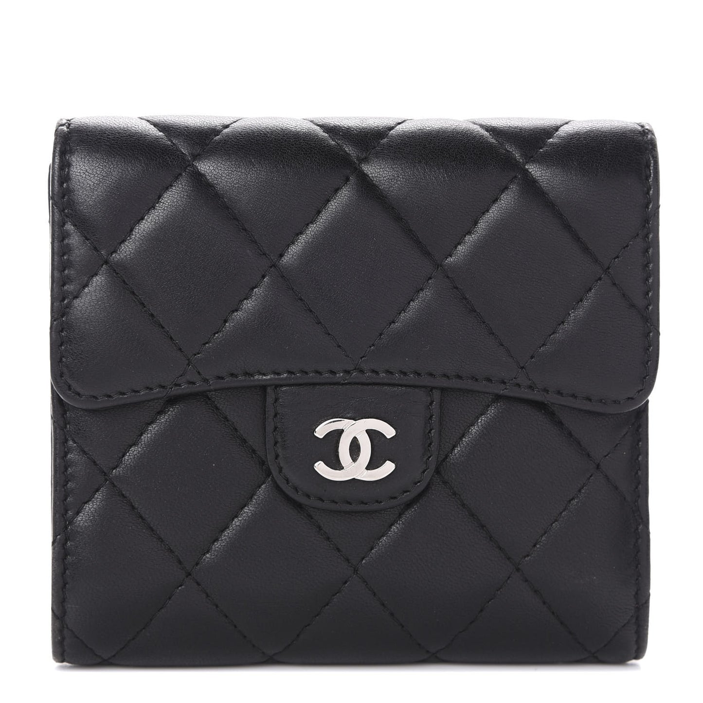 Lambskin Quilted Compact Flap Wallet Black
