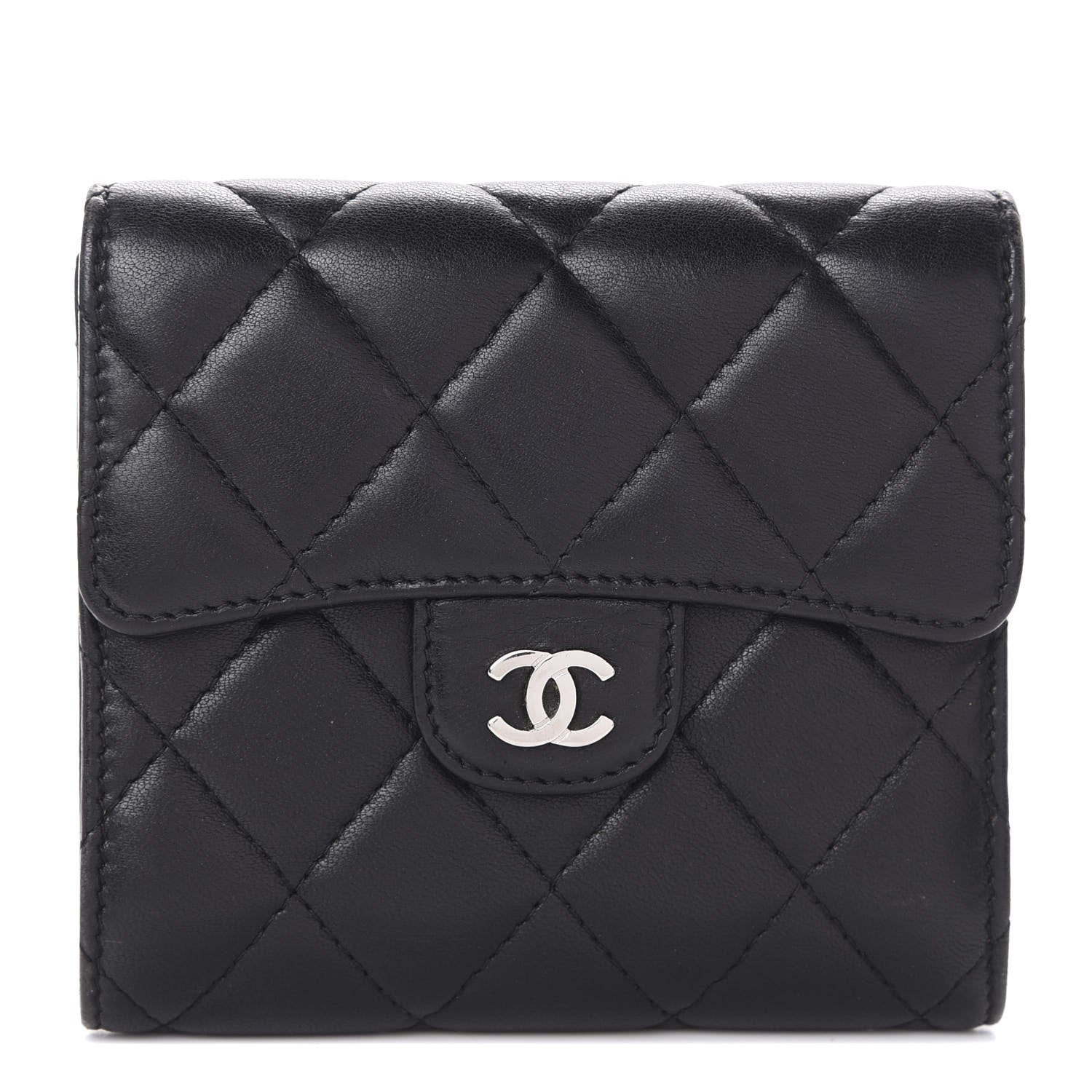 Chanel Lambskin Quilted Compact Flap Wallet Black 1 of 8