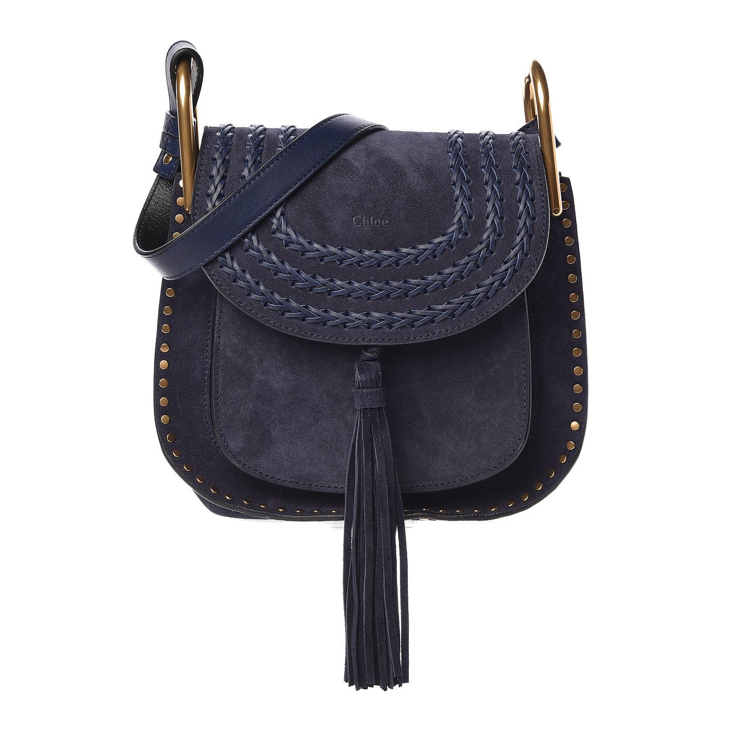 Suede Calfskin Braided Small Hudson Shoulder Bag Full Blue