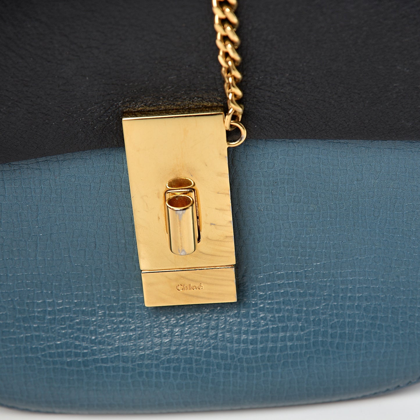 Grained Calfskin Lambskin Mini Bi-Color Drew Shoulder Bag Blue Black