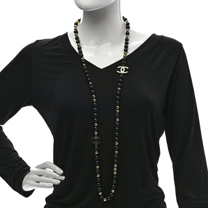 Chanel Beaded CC Long Necklace Black Gold 2 of 5