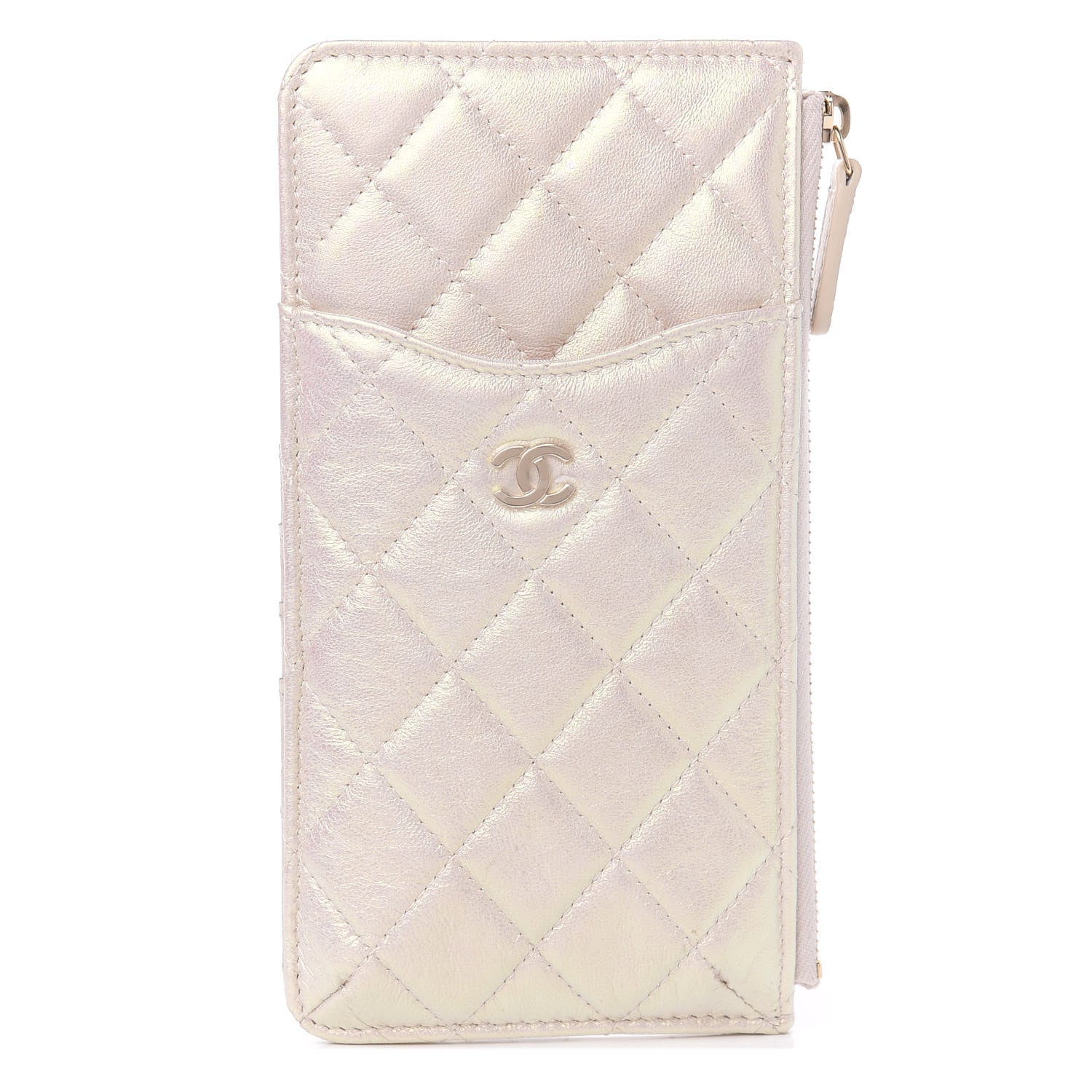 Chanel Iridescent Lambskin Quilted Classic Flat Wallet Pouch Ivory 1 of 8