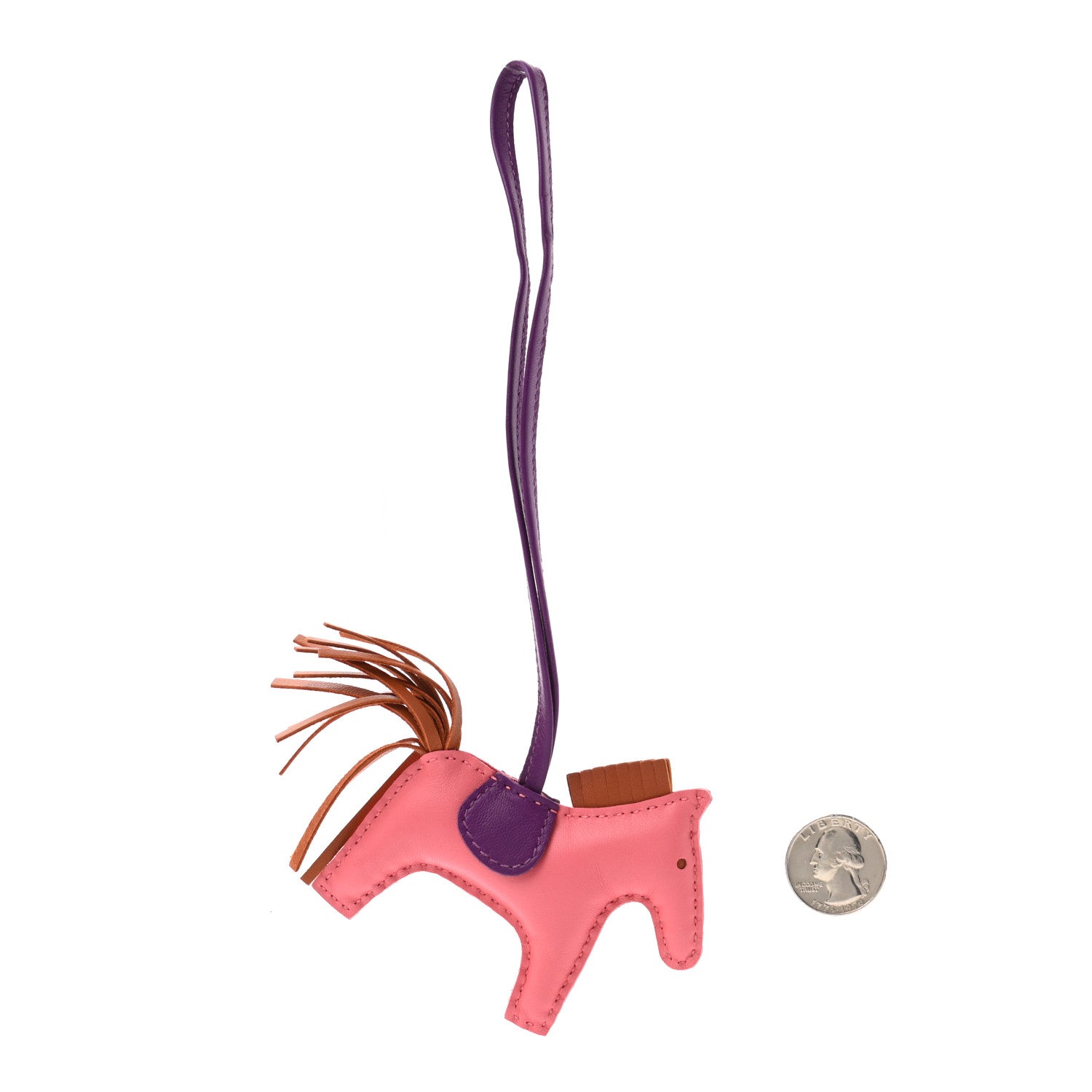 Hermes Milo Lambskin Grigri Rodeo Horse Bag Charm PM Rose Azalee Gold Anemone 2 of 4