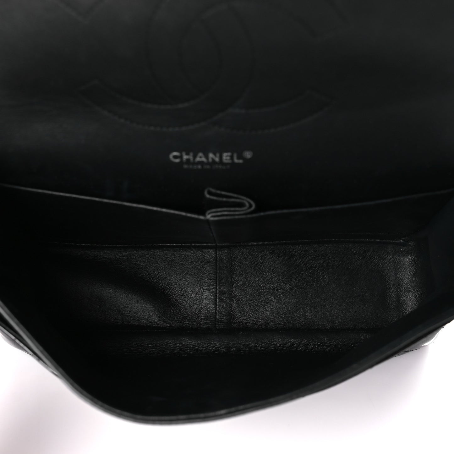 Striated Patent Quilted Jumbo Double Flap Black