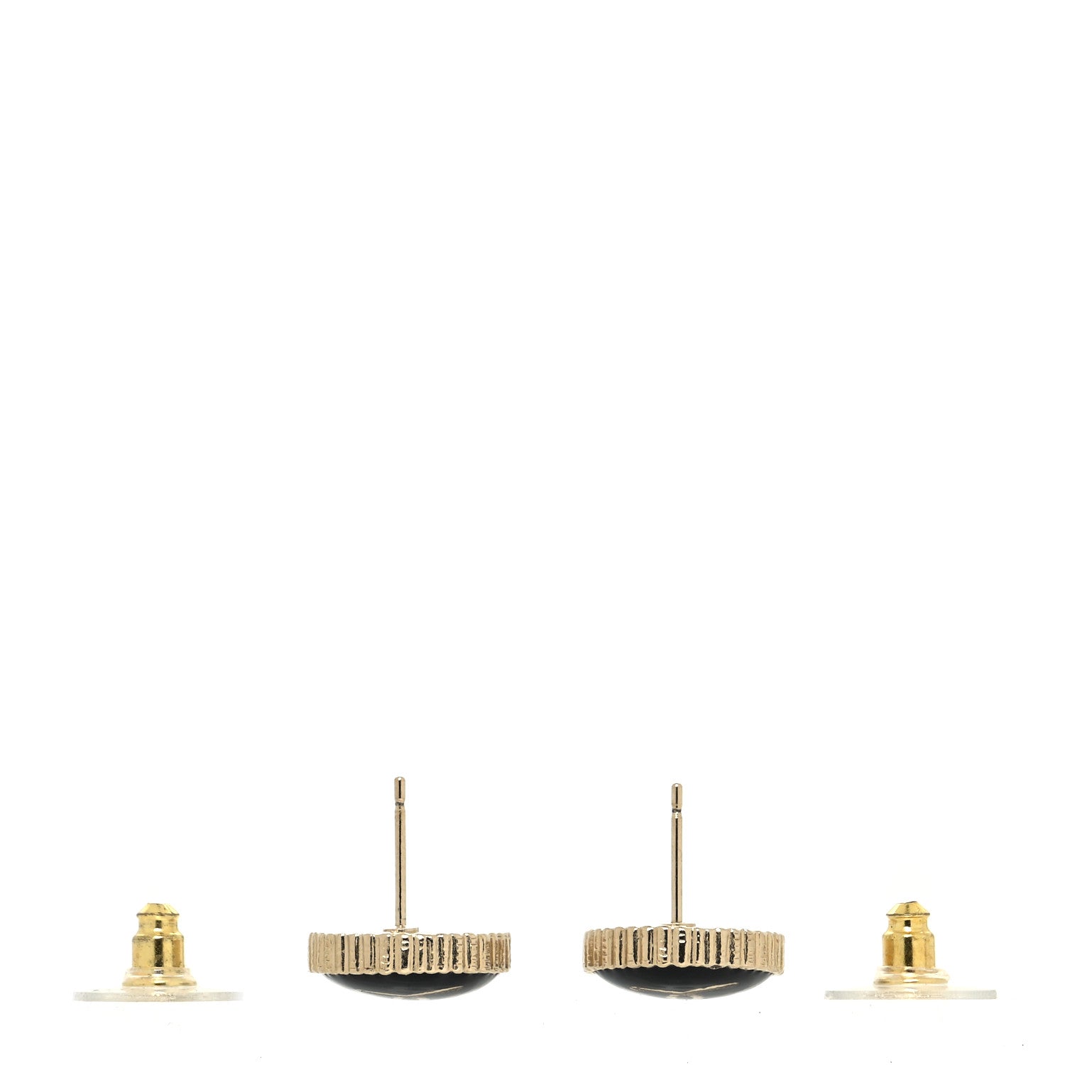 Chanel Resin CC Round Earrings Gold Black 3 of 4