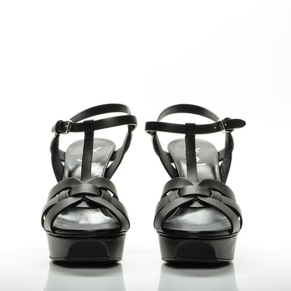 Saint Laurent Calfskin Tribute 75 Platform Sandals 40 Black 2 of 7