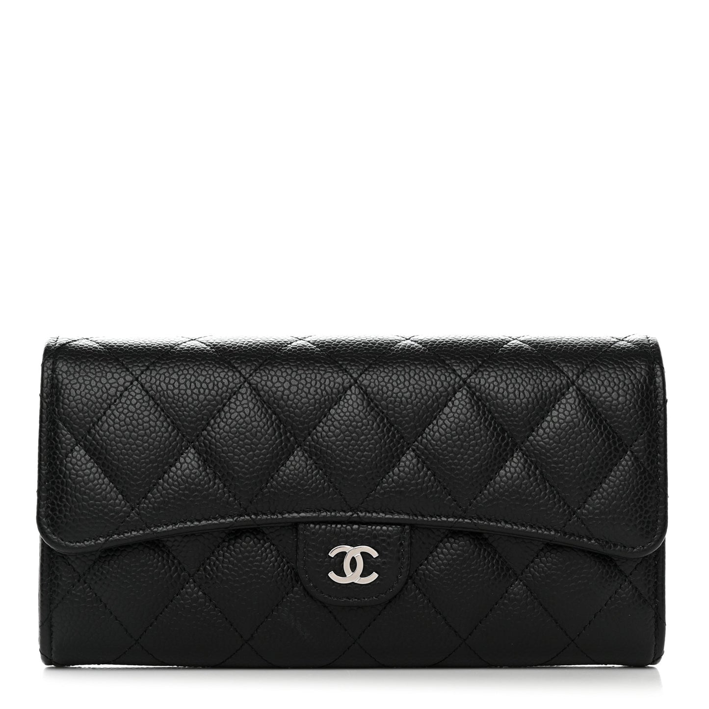 Caviar Quilted Large Gusset Flap Wallet Black