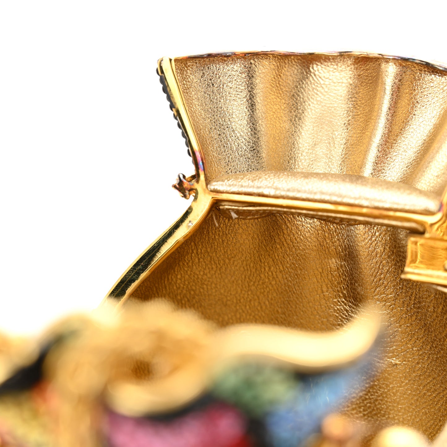 Swarovski Crystal Floral Minaudiere Clutch Gold Multicolor