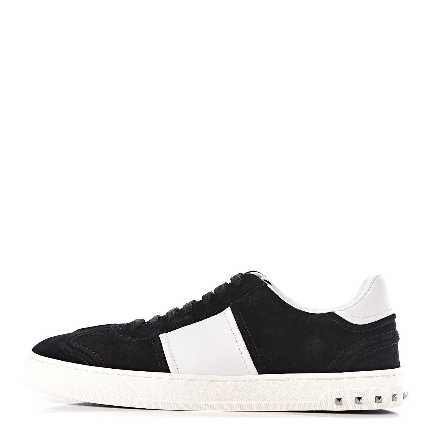 Suede Calfskin Mens Rockstud Flycrew Sneakers 43 Black White