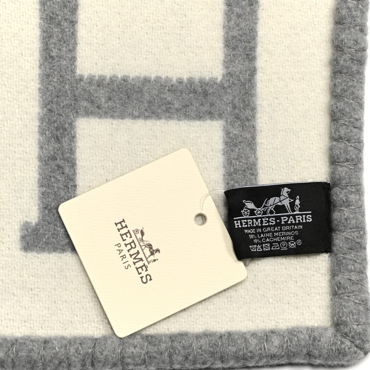 Hermes Wool Cashmere Avalon III Blanket Ecru Gris Clair 3 of 3
