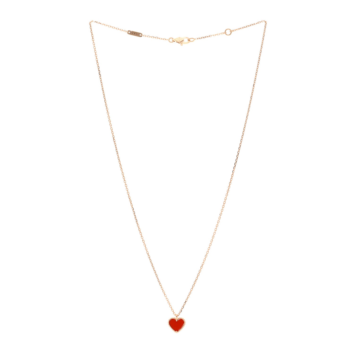 Van Cleef & Arpels 18K Rose Gold Carnelian Sweet Alhambra Heart Pendant Necklace 3 of 6