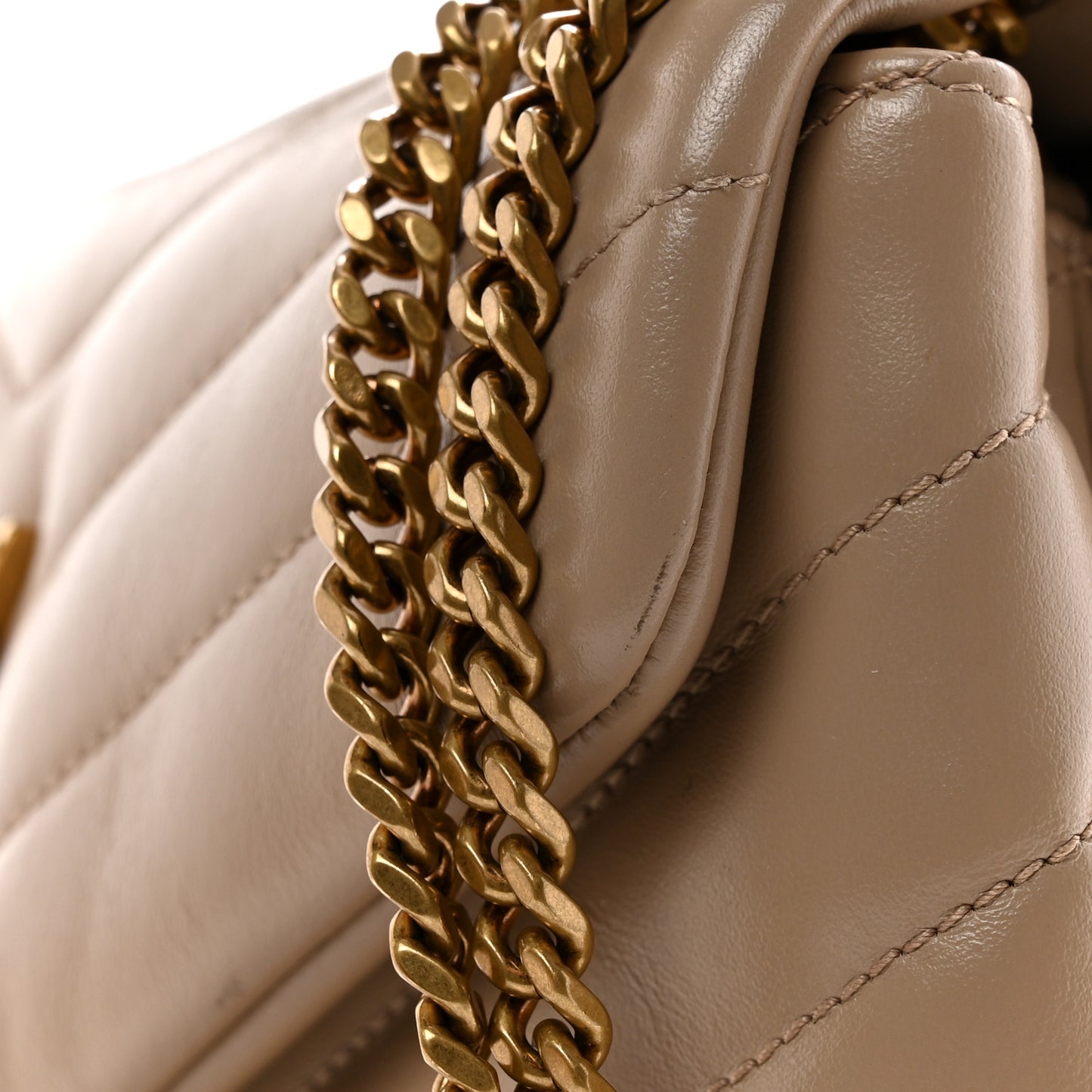 Calfskin Y Quilted Monogram Small Loulou Chain Satchel Dark Beige