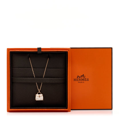 Hermes 18K Rose Gold Diamond Kelly Amulettes Pendant Necklace 6 of 6