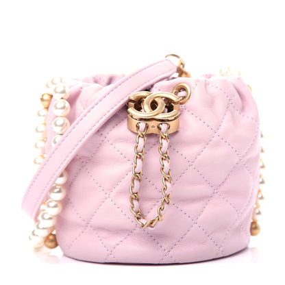 Chanel Calfskin Quilted Pearl Mini About Pearls Drawstring Bucket Light Pink 1 of 9