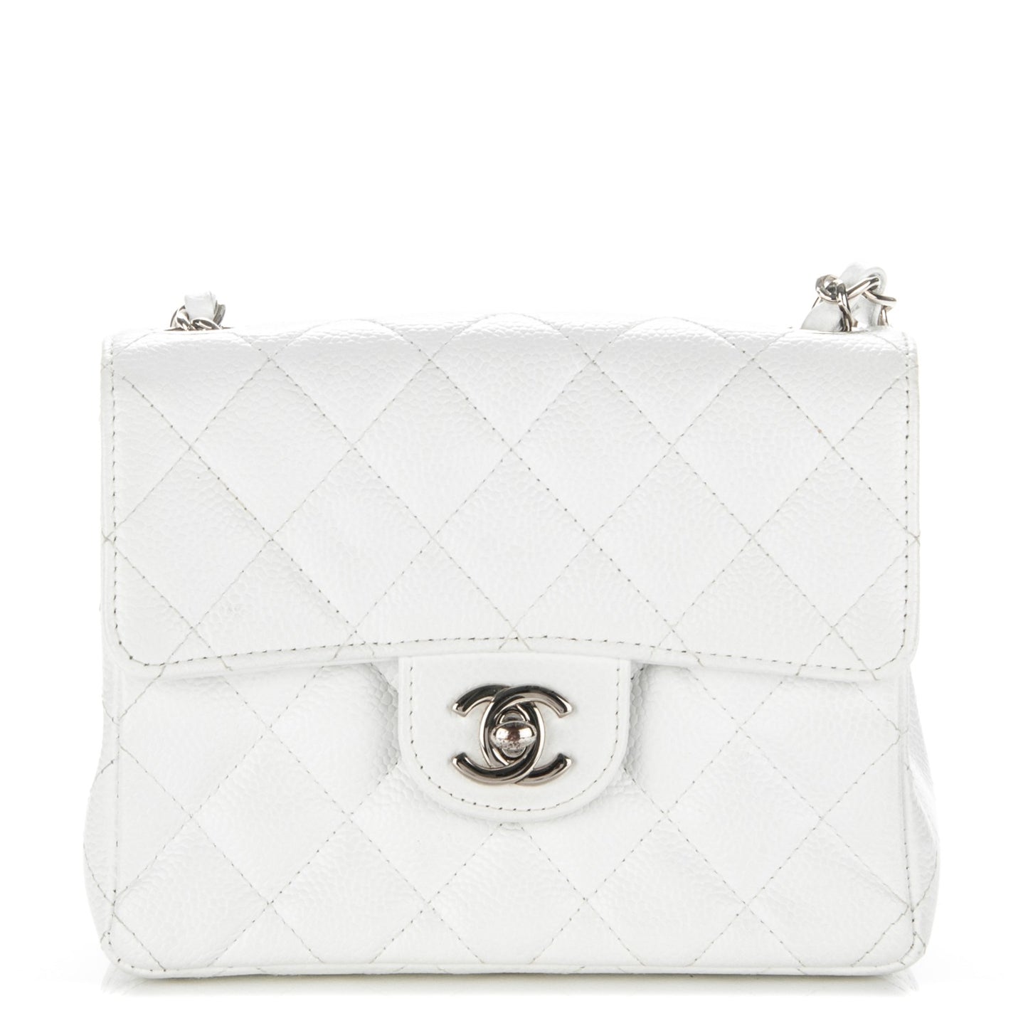 Caviar Quilted Mini Square Flap White