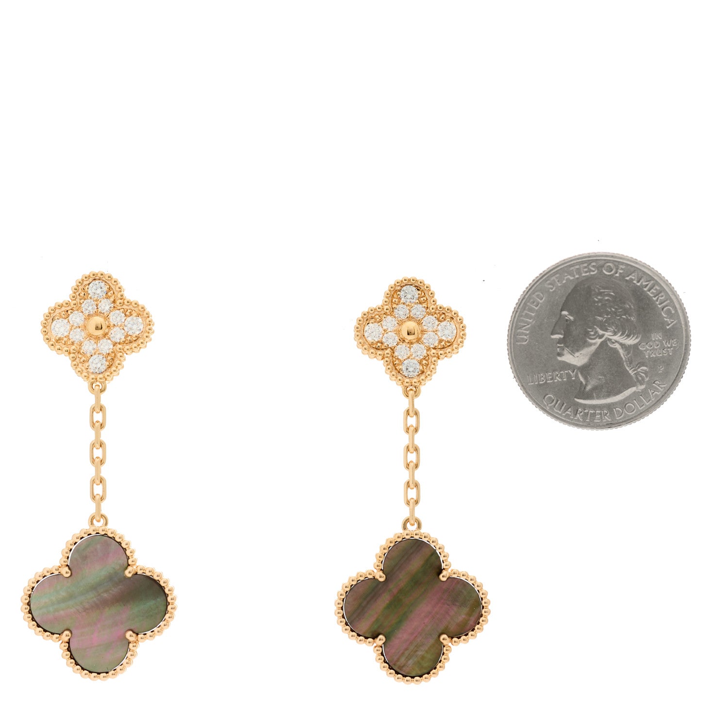 Van Cleef & Arpels 18K Rose Gold Diamond Grey Mother of Pearl Magic Alhambra 2 Motifs Earrings 2 of 5