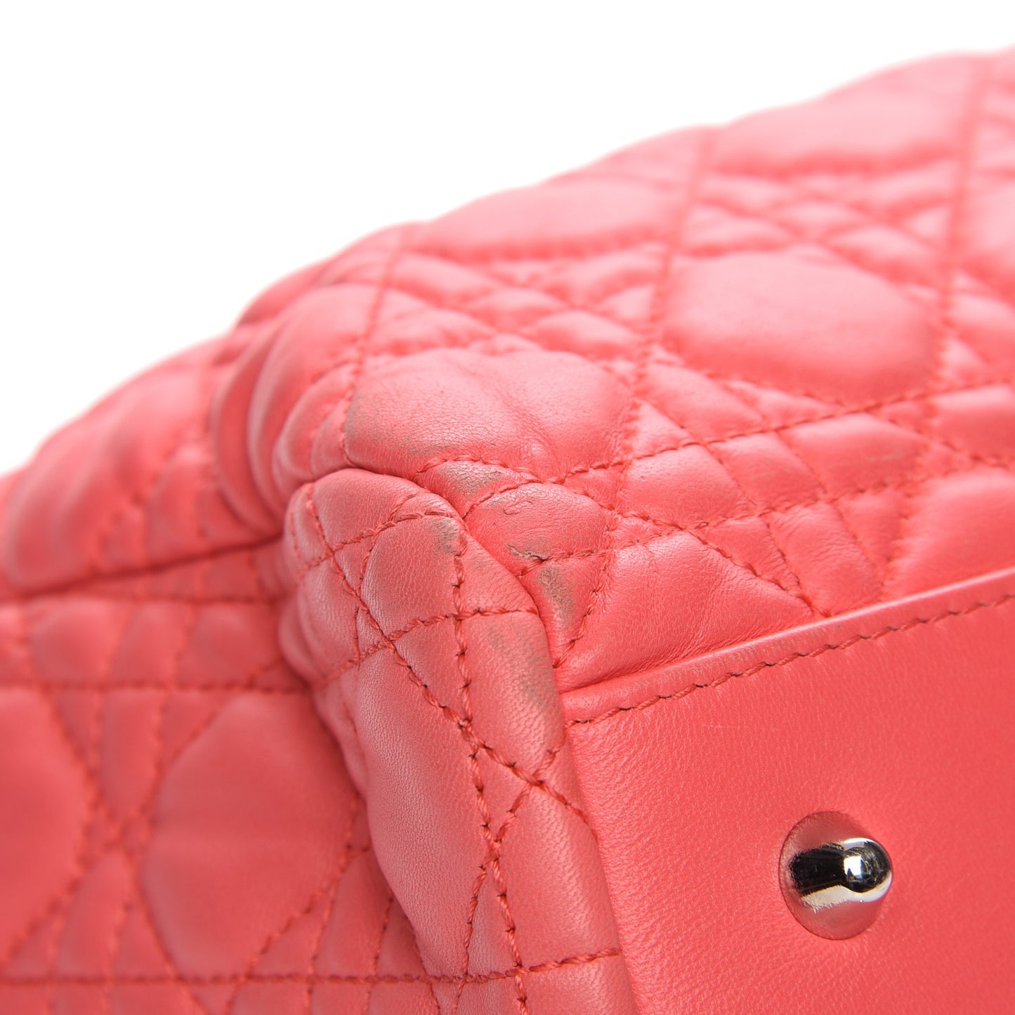 Lambskin Cannage Large Dior Soft Shopping Tote Coral