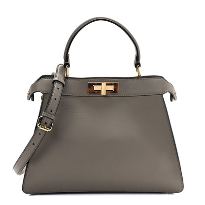 Fendi Vitello Seta Shiny Nappa Plexiglass Medium Peekaboo I SEE U Satchel Tortora 1 of 15