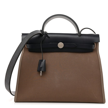 Hermes Vache Hunter Toile Herbag Zip 31 PM Etoupe Bleu Saphir 1 of 12