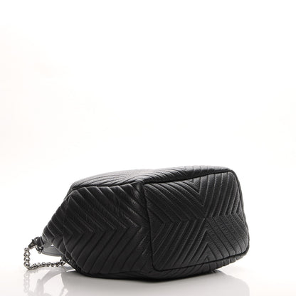 Chanel Deerskin Chevron Large CC Chain Bucket Drawstring Bag Black 3 of 7