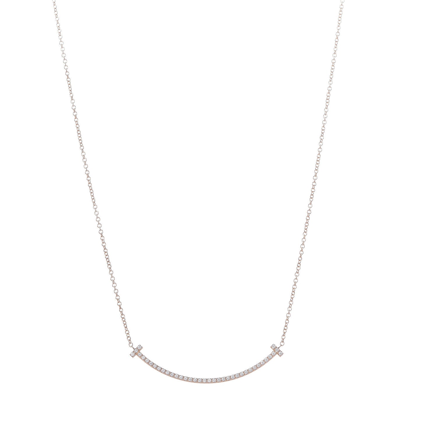 18K Rose Gold Diamond Small T Smile Pendant Necklace