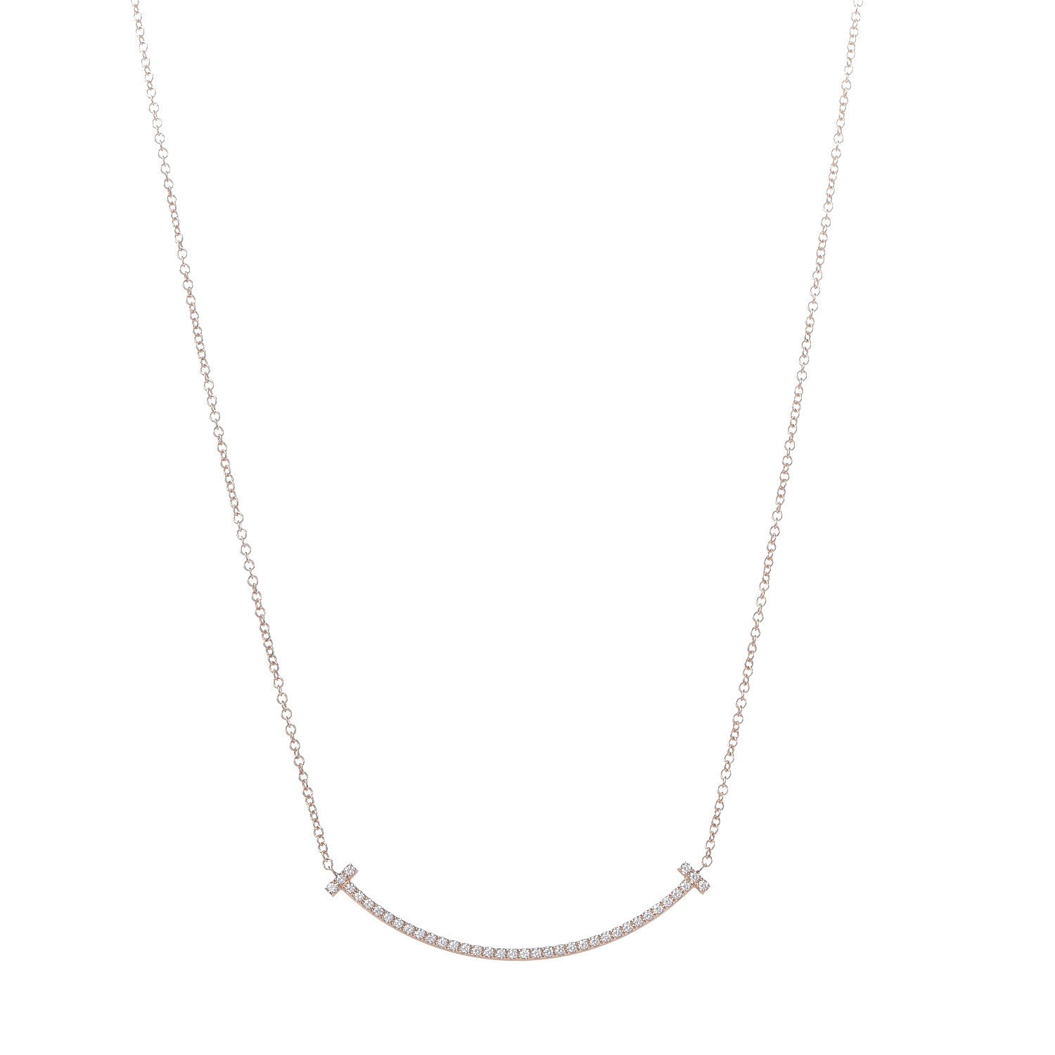 Tiffany 18K Rose Gold Diamond Small T Smile Pendant Necklace 1 of 6