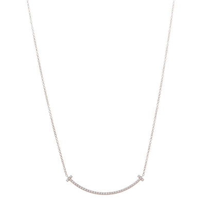 Tiffany 18K Rose Gold Diamond Small T Smile Pendant Necklace 1 of 6