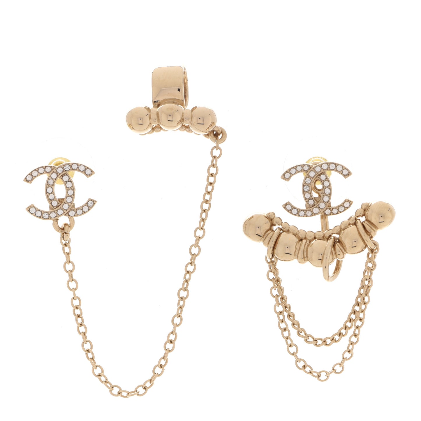 Metal Crystal CC Chain Cuff Earrings Gold