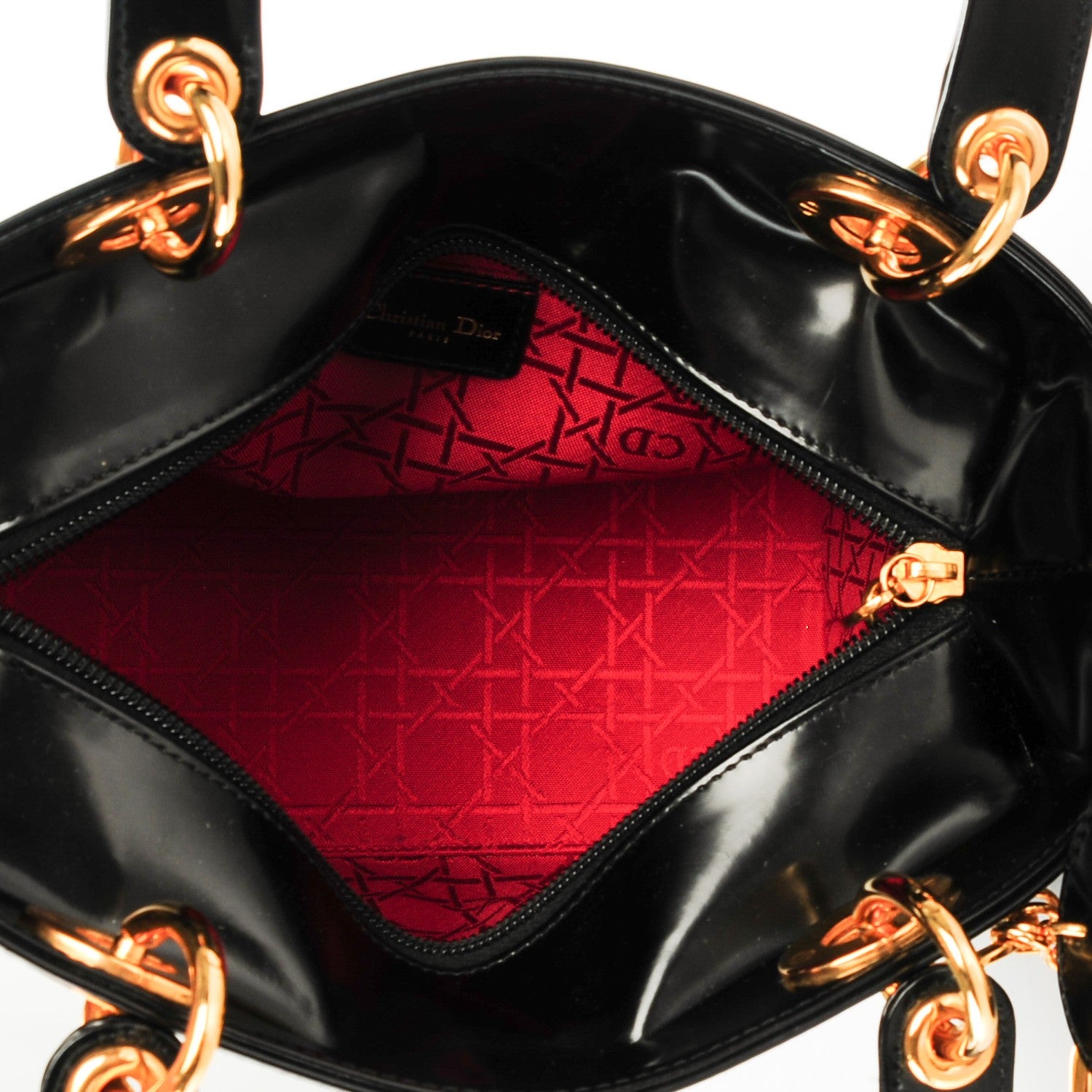 Christian Dior Vintage Patent Medium Lady Dior Black 5 of 8