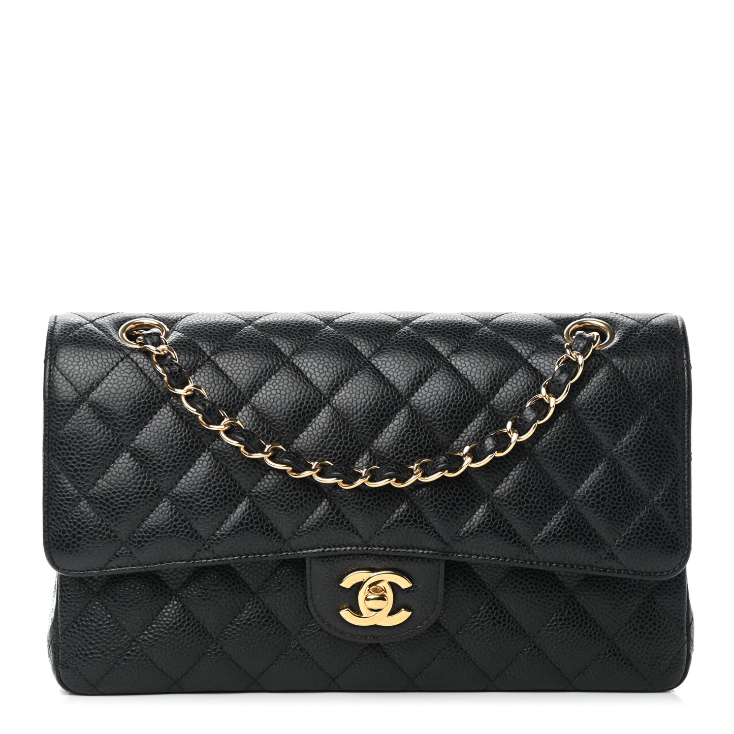 Caviar Quilted Medium Double Flap Black