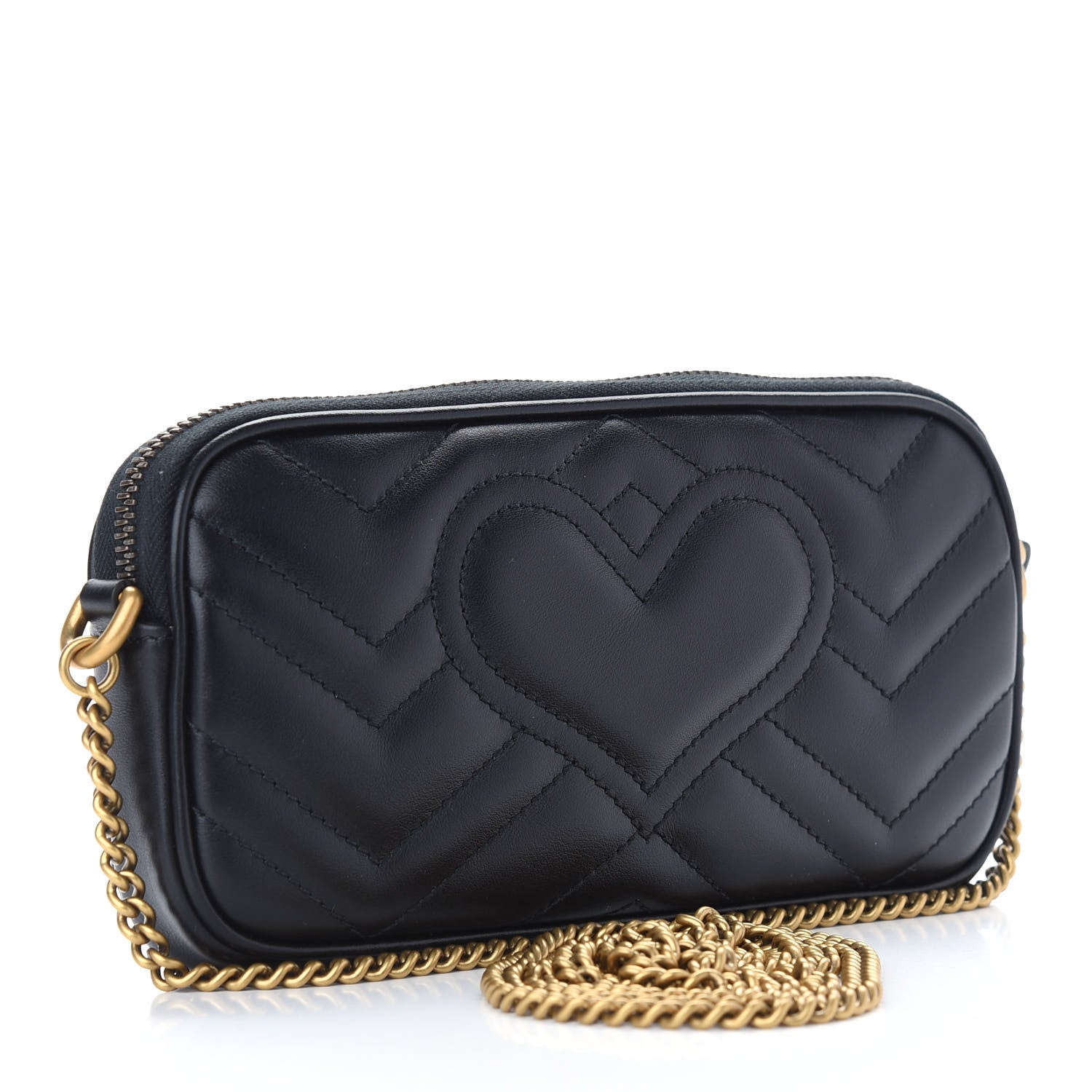 Gucci Calfskin Matelasse Mini GG Marmont Chain Crossbody Bag Black 3 of 9