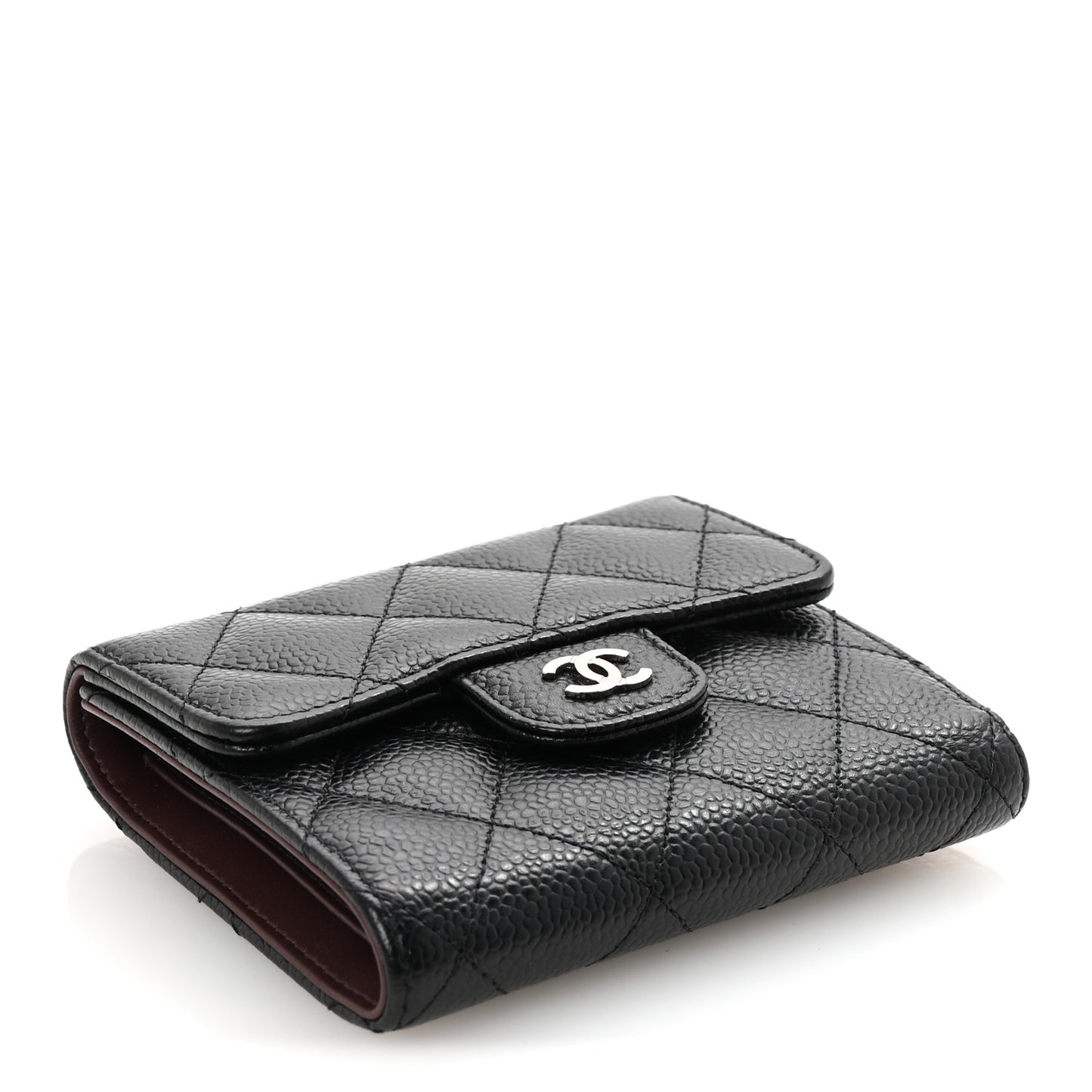 Caviar Quilted Compact Flap Wallet Black