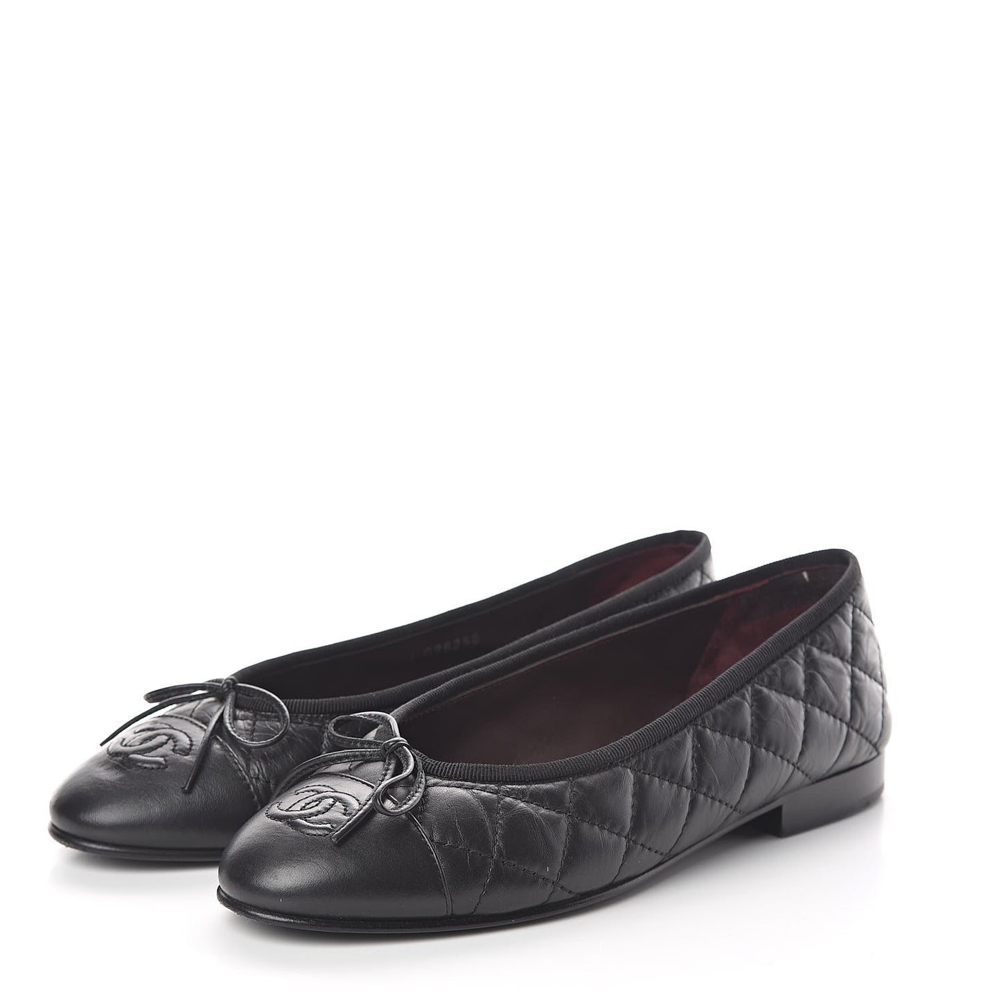 Aged Calfskin Quilted CC Cap Toe Ballerina Flats 36 Black