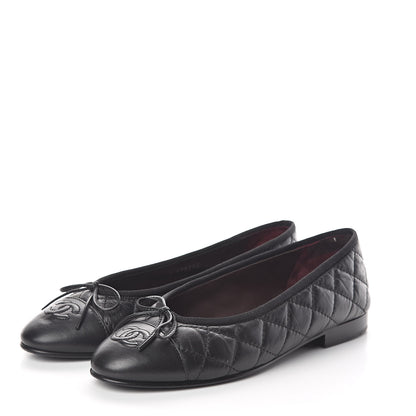 Chanel Aged Calfskin Quilted CC Cap Toe Ballerina Flats 36 Black 3 of 7