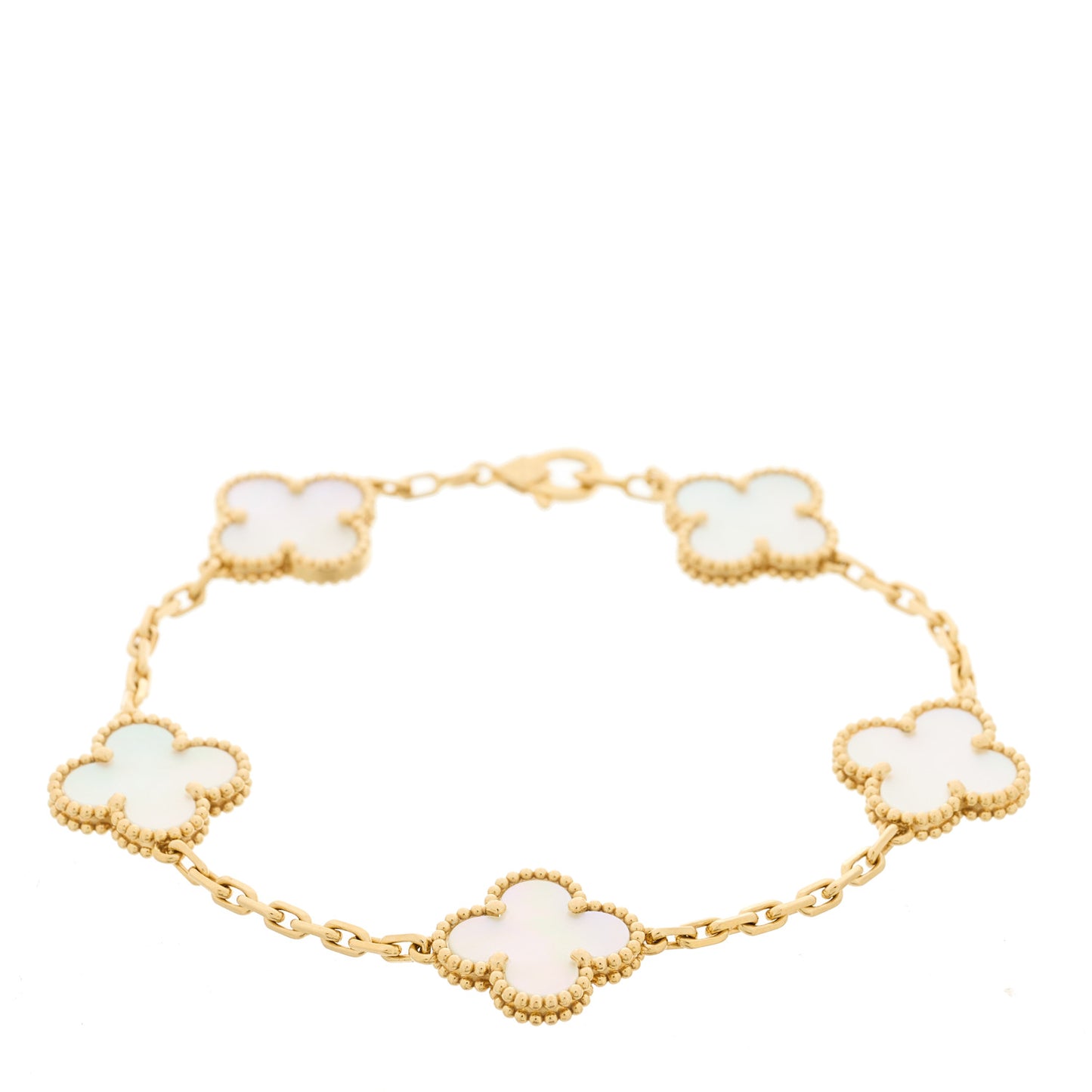 18K Yellow Gold Mother of Pearl 5 Motifs Vintage Alhambra Bracelet