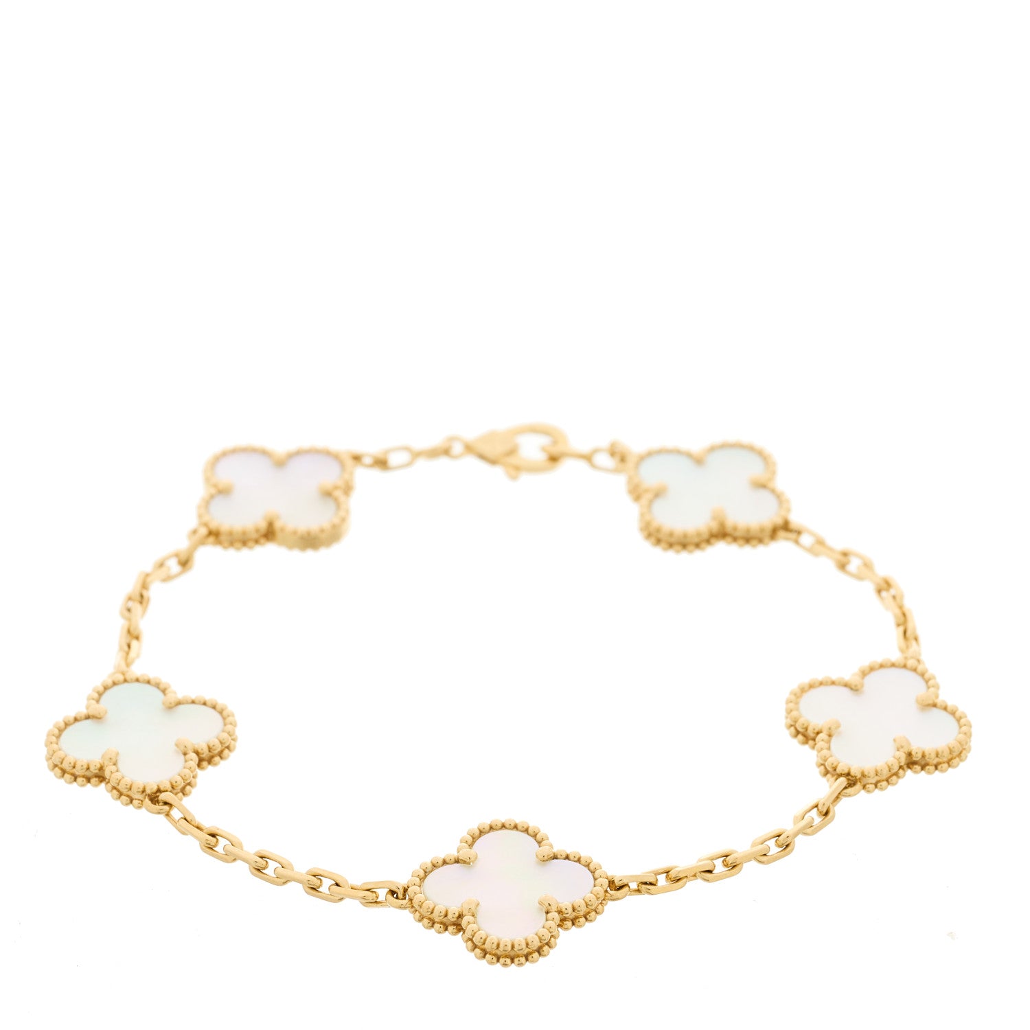 Van Cleef & Arpels 18K Yellow Gold Mother of Pearl 5 Motifs Vintage Alhambra Bracelet 1 of 4