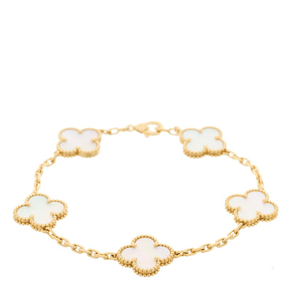 Van Cleef & Arpels 18K Yellow Gold Mother of Pearl 5 Motifs Vintage Alhambra Bracelet 1 of 4