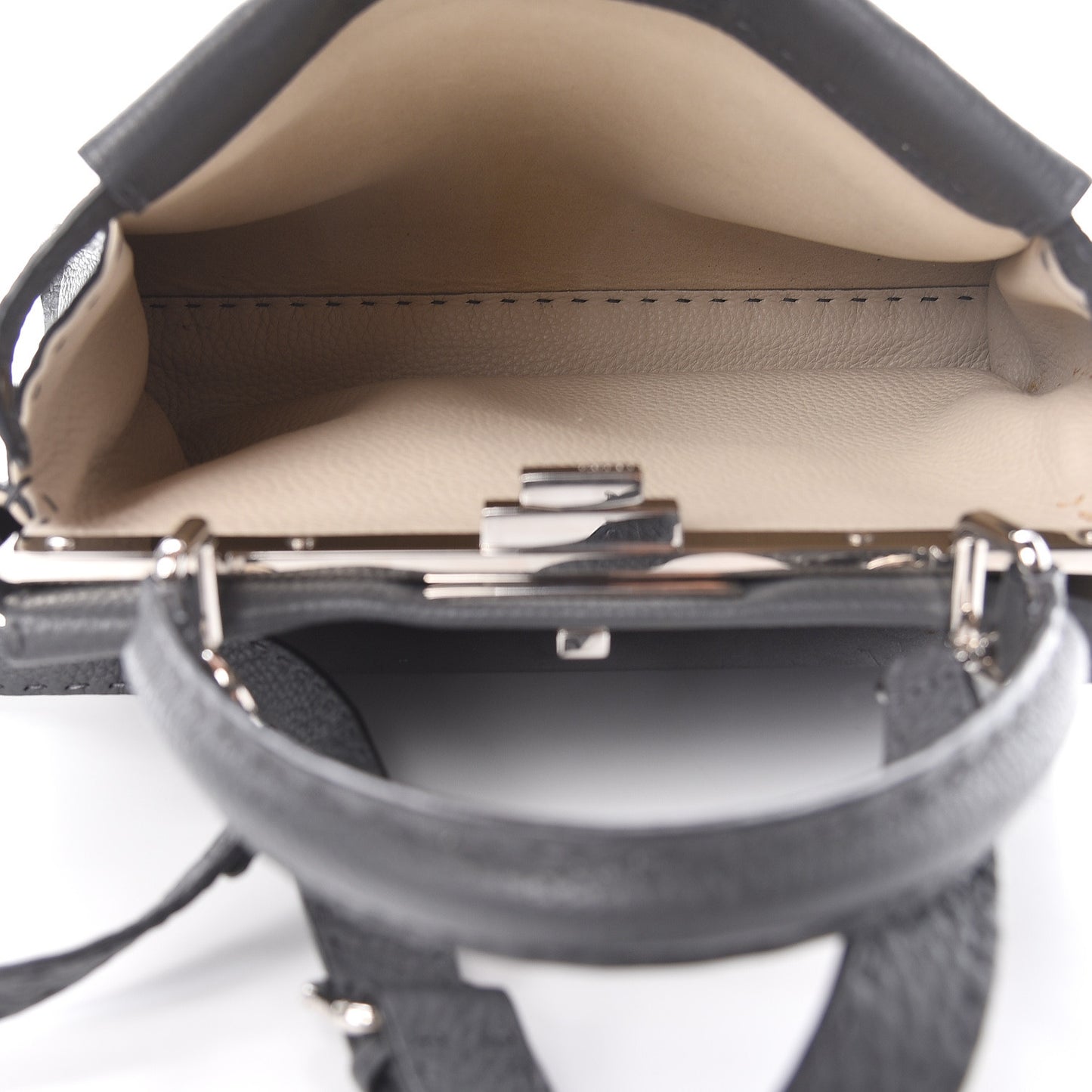 Cuoio Romano Selleria Bi-Color Medium Peekaboo Iconic Satchel Asfalto Latte