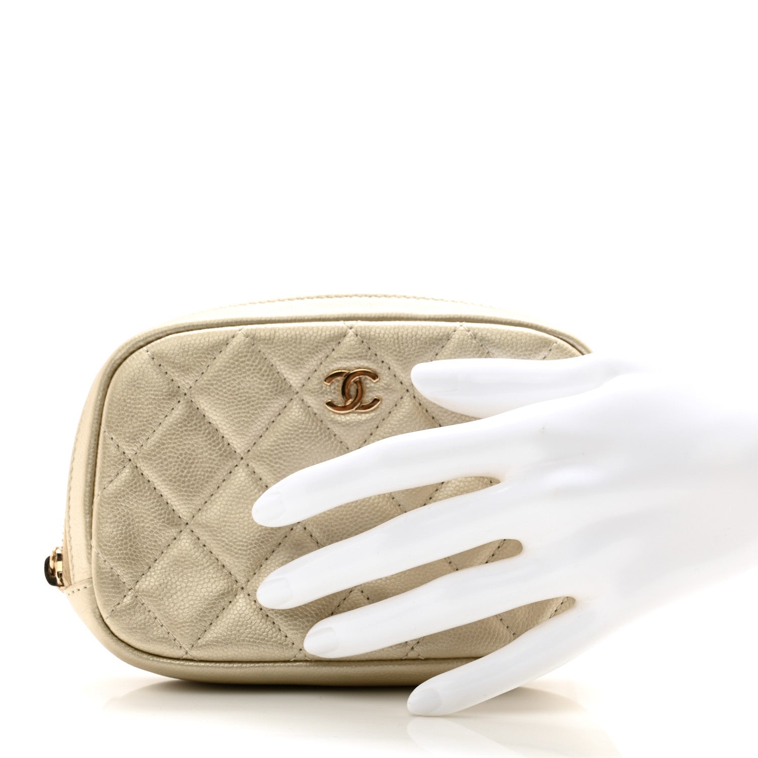 Chanel Metallic Calfskin Quilted Small Curvy Pouch Cosmetic Case Gold 2 of 7