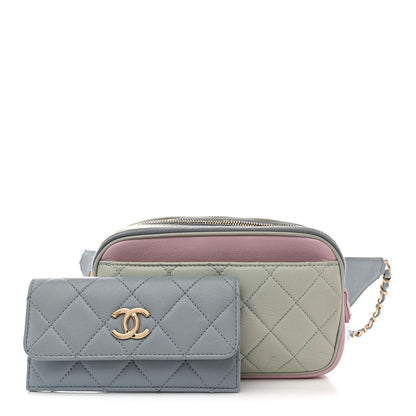 Chanel Goatskin Quilted Waist Bag Green Blue Pink 3 of 18