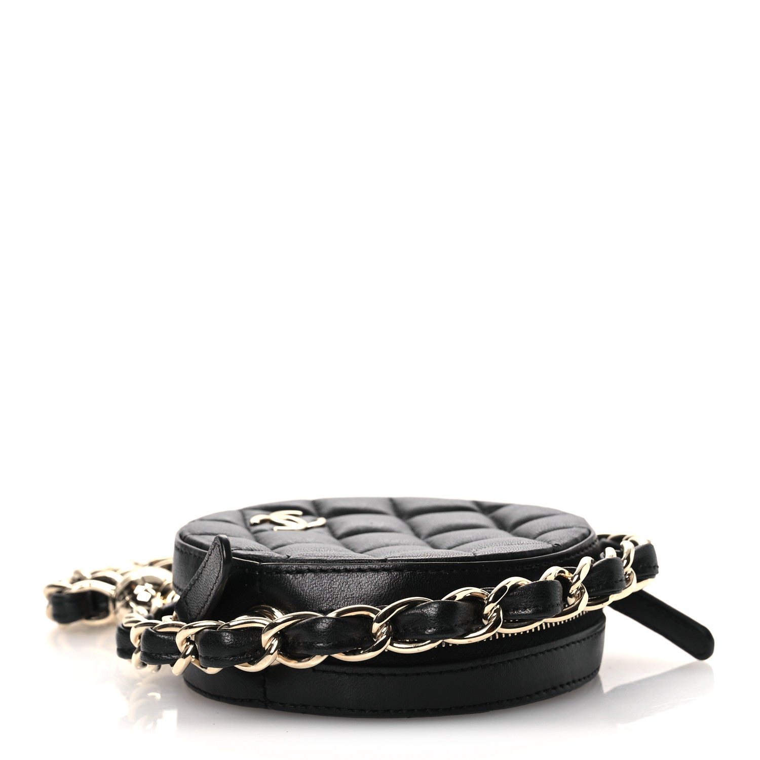 Chanel Lambskin Quilted Chain Round Mini Clutch Black 5 of 12