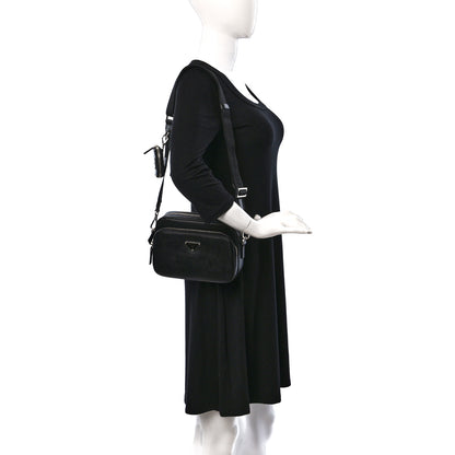 Prada Saffiano Travel Pocket Double Zip Shoulder Bag Black 2 of 9