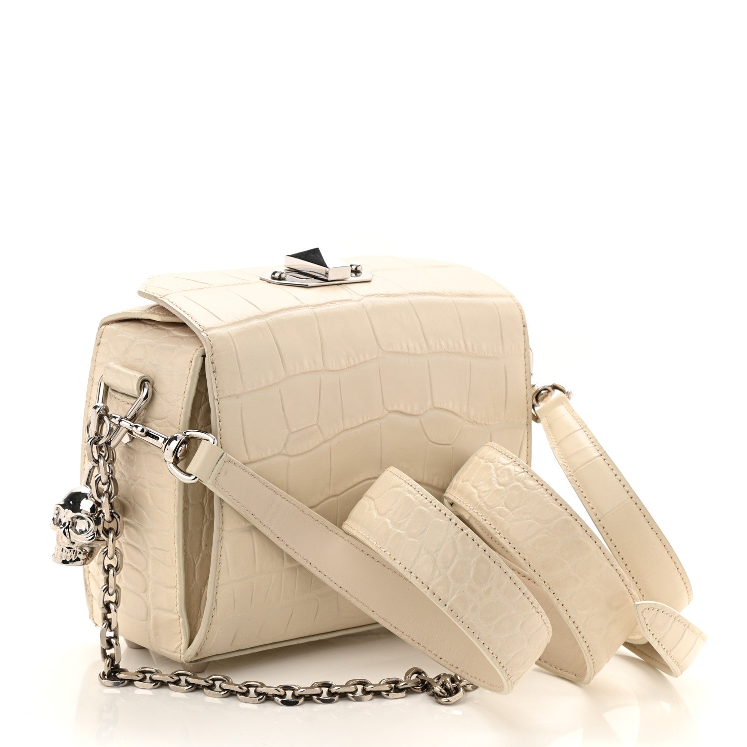 Alexander McQueen Calfskin Crocodile Embossed Box Shoulder Bag 19 Cream 2 of 8
